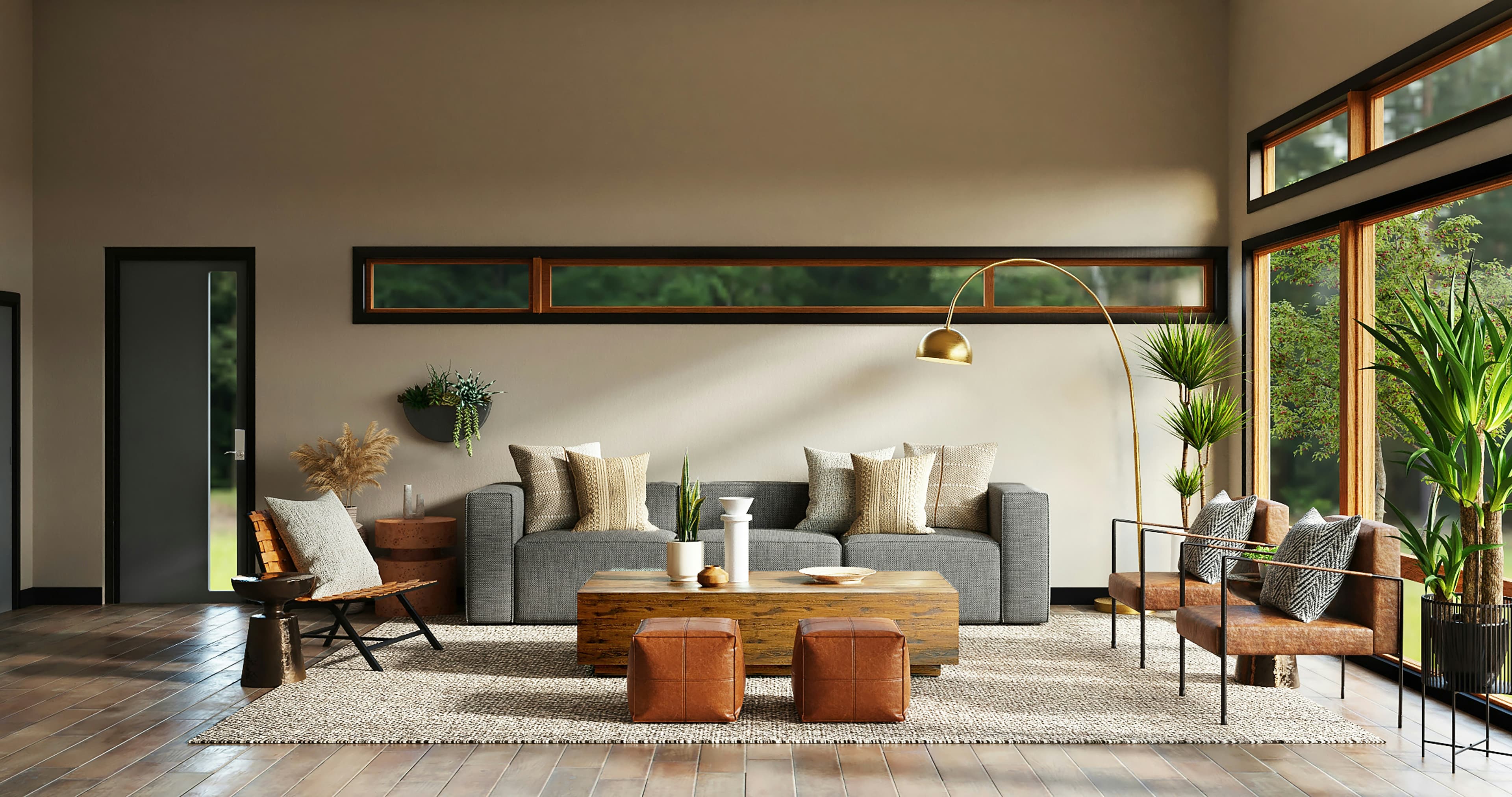 Modern living room with earthy tones